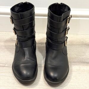Kenneth Cole REACTION Leather Upper, Back Zip, Black Biker Style Boots Size 9.5